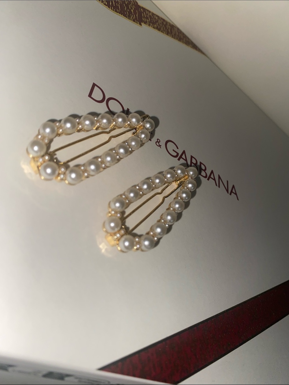 Dolce & Gabbana Pearl-Embellished Gold Hair Clips - Cream/Gold - Picture 6 of 6